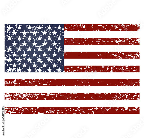 Flag of the USA, United States of America. Png illustration in grunge style with abrasions. Old scratched flag. Png of vintage USA flag.