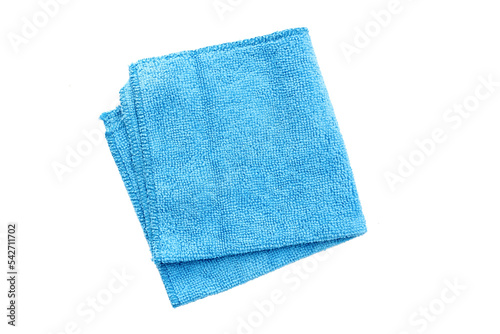 Folded blue rag for housework with soft texture on transparent surface, PNG photo