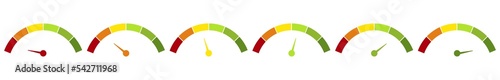 Set of measuring speedometer with emotions.  PNG. Risk concept on a speedometer. Vector flat