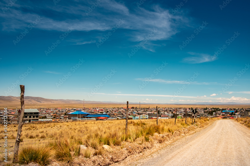view of the eastern part of the city of Junin, in the peruvian Andes, from a gauge road view of the eastern part of the city of Junin, in the peruvian Andes, from a gauge road