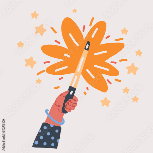 Vector illustraiton of Magic wand in hand sparkle in hand isolated on white. Magician holding miracle magical stick Wizard tool