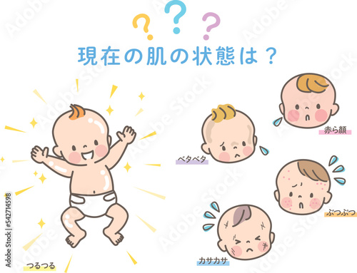 肌荒れした赤ちゃんのビフォーアフター_ベクターイラスト素材