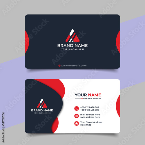 Red modern creative business card and name card horizontal simple clean template vector design