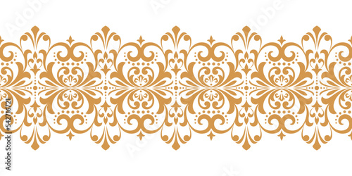 Wallpaper in the style of Baroque. Seamless vector background. White and gold floral ornament. Graphic pattern for fabric, wallpaper, packaging. Ornate Damask flower ornament