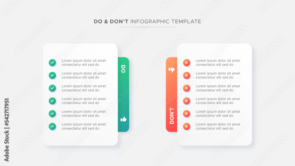 Circle Round Dos and Don'ts, Pros and Cons, VS, Versus Comparison Infographic Design Template - obrazy, fototapety, plakaty 