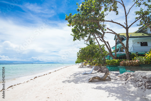 Resorts lining Dumaluan Beach in Panglao Island, Bohol, Philippines.