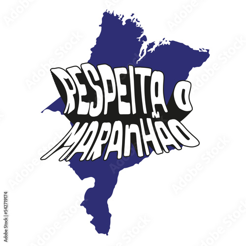 Mapa do Maranhão no Nordeste com cores da bandeira e frase estilo 3d remetendo ao orgulho de ser Maranhese estilizada em Vetor 