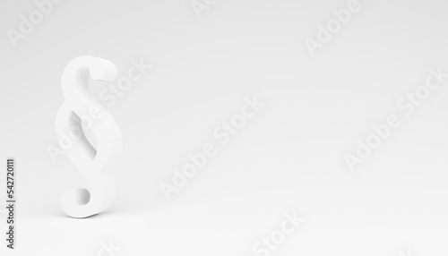Abstract 3d-illustration of a single white paragraph sign in front of a white background as a symbol for law and judge
