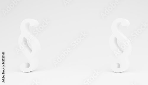 Abstract 3d-illustration of two white paragraph signs in front of a white background as a symbol for legislation, law and judgement