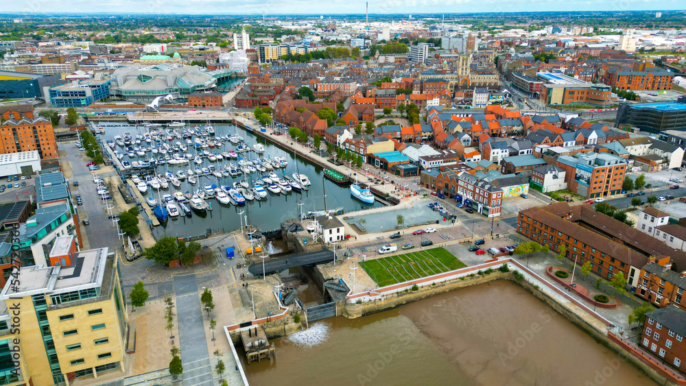 Naklejka premium aerial view of Hull Marina and the City of Hull