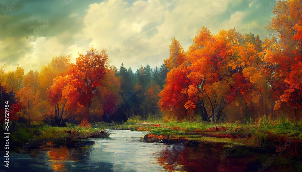 abstract autumn colorimetry river reflection Generative AI