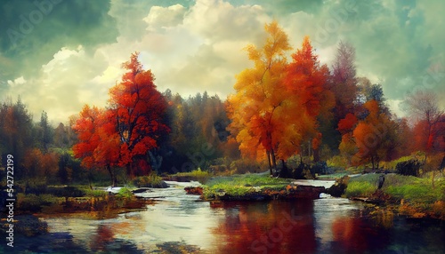 abstract autumn colorimetry river reflection Generative AI