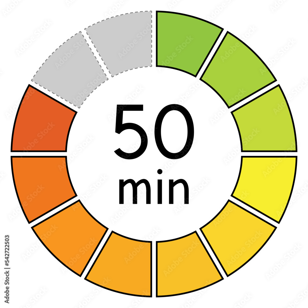 50 minutes with circle time pie diagram,concept of time,illustration,vector. 50 minutes with circle time pie diagram,concept of time,illustration,vector.