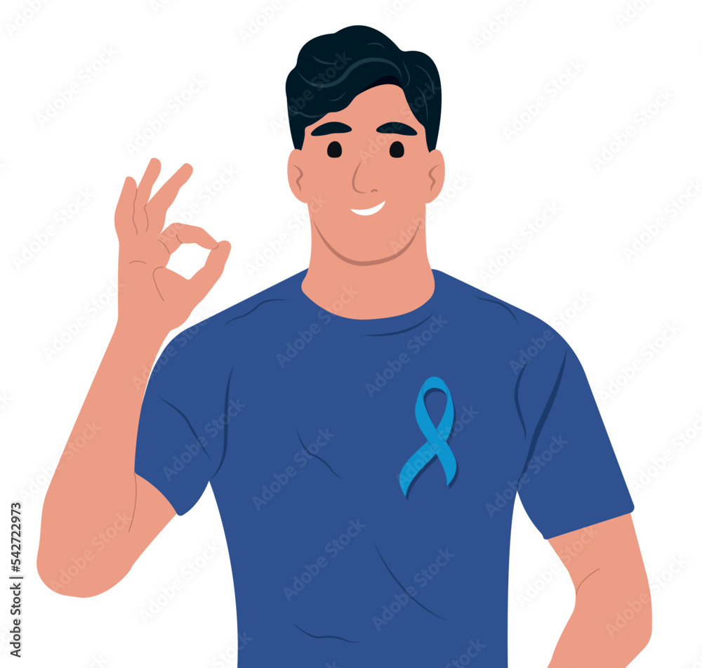Prostate cancer awareness ribbon with. A man and a symbol of mens health. Flat vector illustration Prostate cancer awareness ribbon with. A man and a symbol of mens health. Flat vector illustration