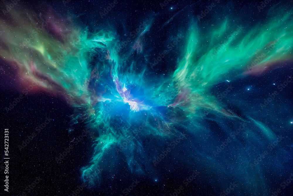 Glowing huge nebula with young stars. Space background. Stars of a ...