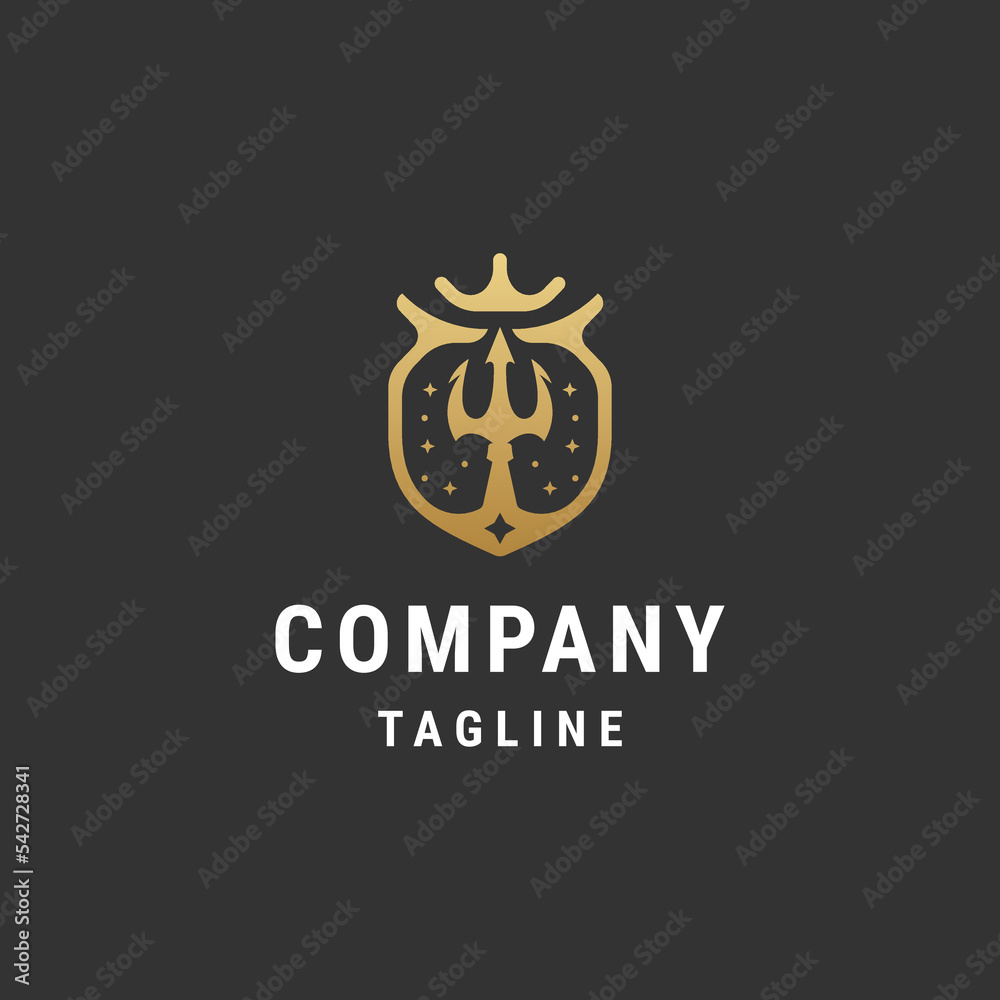 Royal trident logo design template flat vector