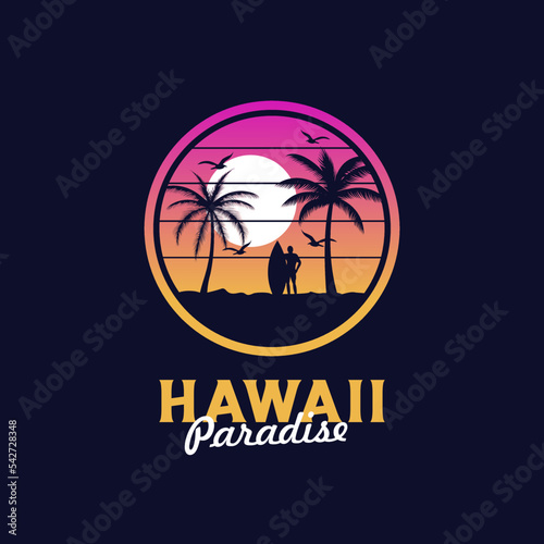 Quadro su tela beach paradise vector template. summer sea graphic illustration.