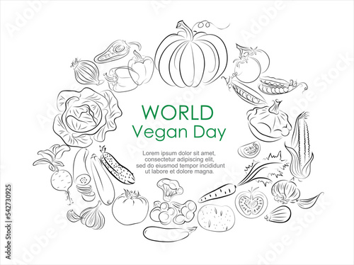 World vegan day card. Vector illustration.