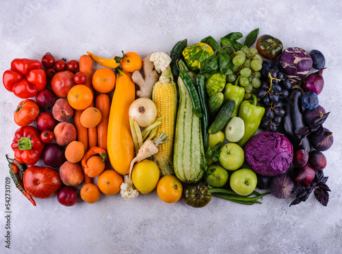 Fototapeta Naklejka Na Ścianę i Meble -  Assortment of rainbow color vegetables and fruits