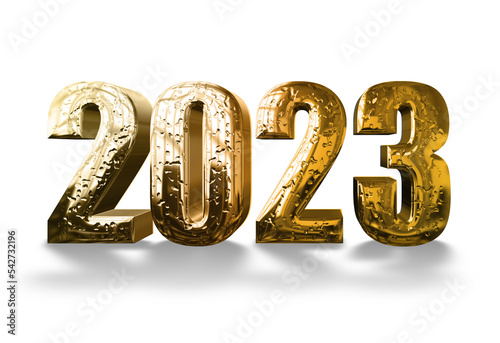 3d rendering ,2023 shiny golden text for new year event card