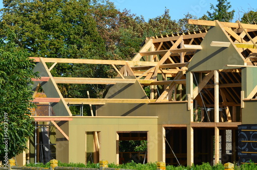 Construction d'une maison à ossature bois. (France)