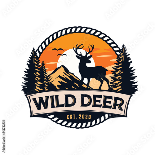 deer wild animal badge vector template. adventure wilderness graphic illustration.