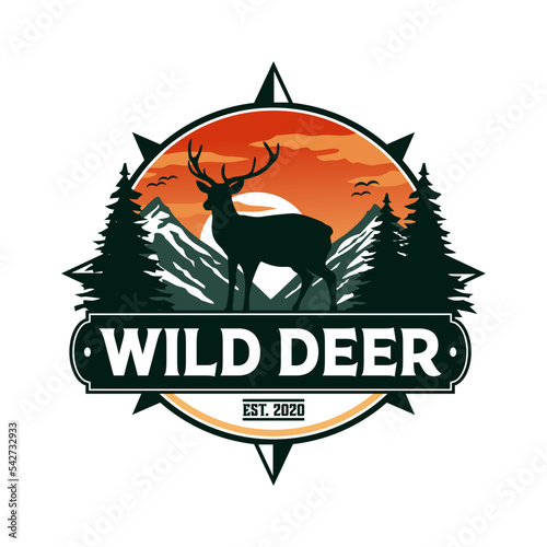 deer wild animal badge vector template. adventure wilderness graphic illustration.