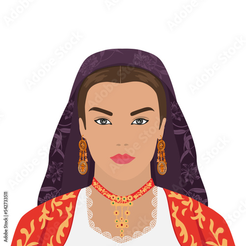 Portrait of a beautiful italian woman in national dress.Vector illustration of a flat design.