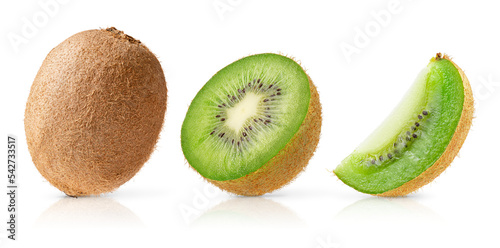 Fotografia Set of whole and cut kiwi fruit
