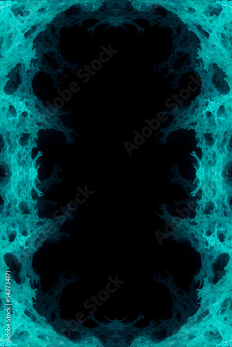 A  glowing fractal symmetrical design on a black background.