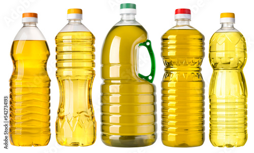 Set of plastic oil bottles isolated