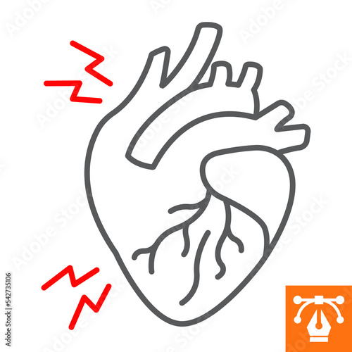 Heart attack line icon, outline style icon for web site or mobile app, disease and anatomy, infarct vector icon, simple vector illustration, vector graphics with editable strokes.