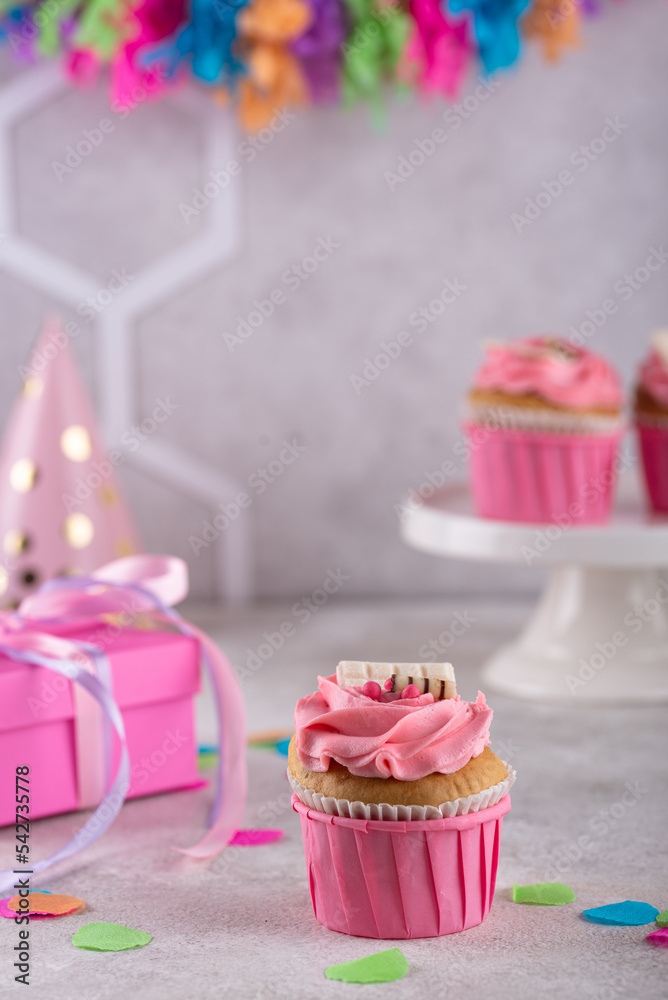 Birthday party concept with cupcake Birthday party concept with cupcake