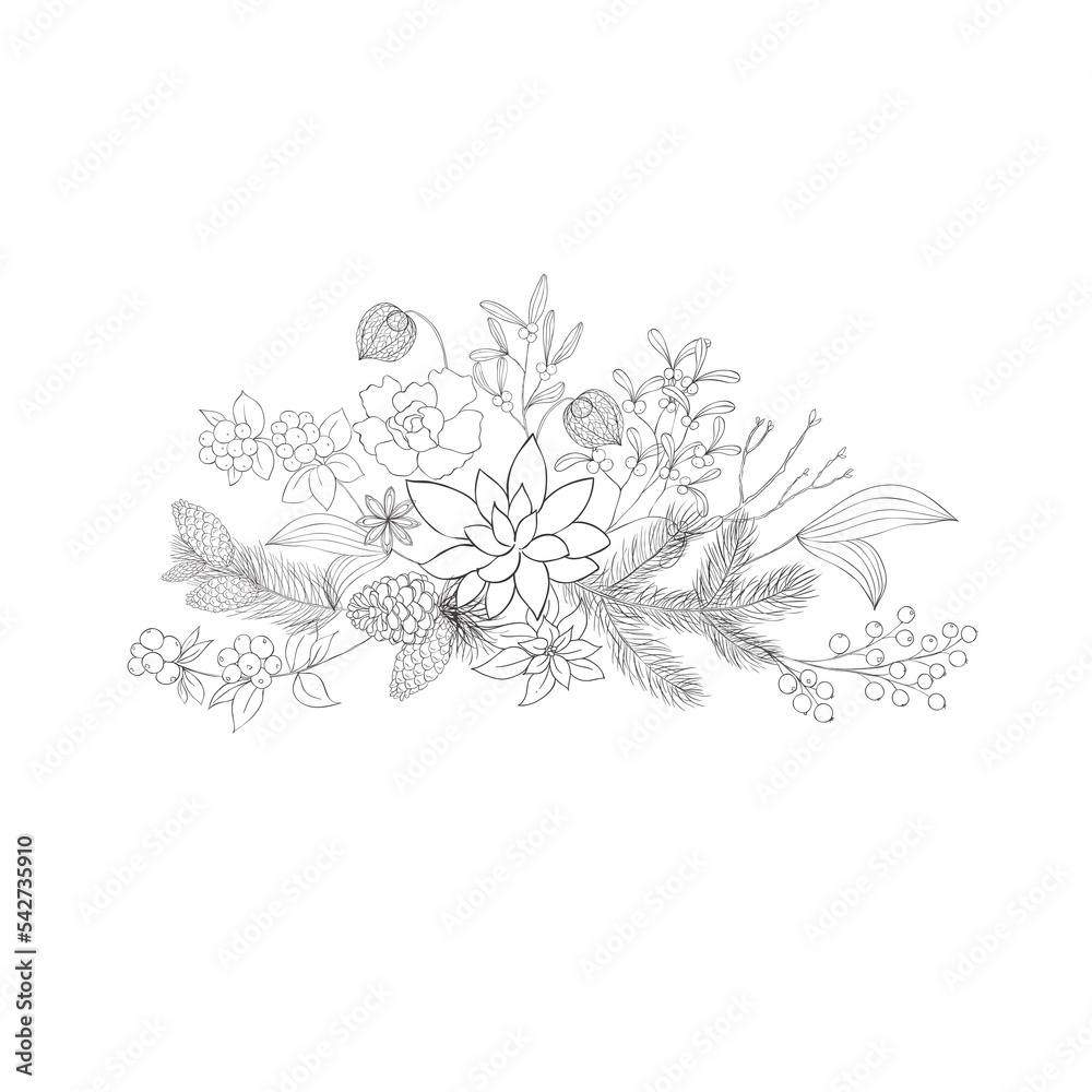 Winter Bouquet. Christmas Decoration. Vector Winter Bouquet. Christmas Decoration. Vector