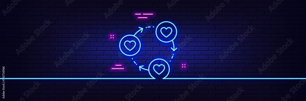 Neon light glow effect. Friends community line icon. Friendship love sign. Assistance business symbol. 3d line neon glow icon. Brick wall banner. Friends community outline. Vector Neon light glow effect. Friends community line icon. Friendship love sign. Assistance business symbol. 3d line neon glow icon. Brick wall banner. Friends community outline. Vector