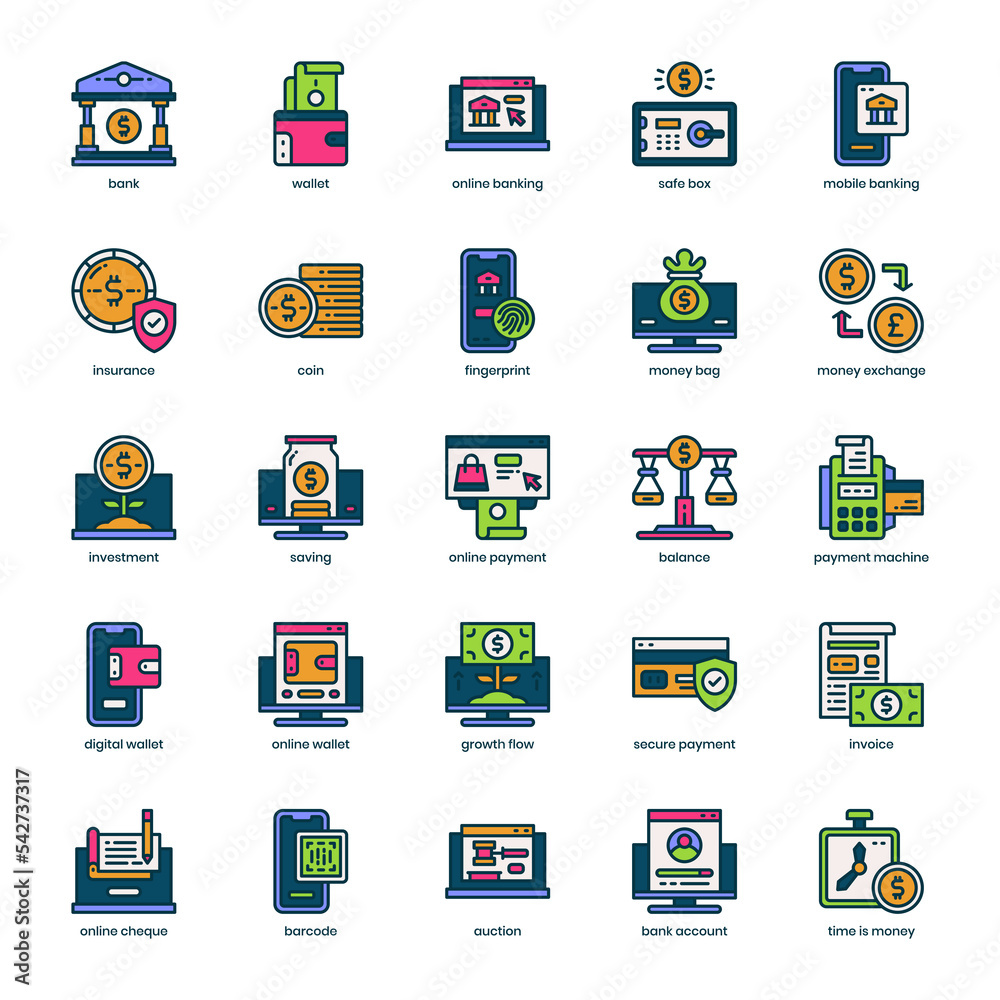 Fotografie Online banking icon pack for your website design, logo, app, and user interface