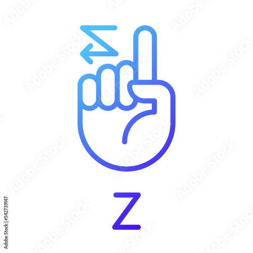 Signing letter Z in ASL pixel perfect gradient linear vector icon. American nonverbal language. Dealing with deafness. Thin line color symbol. Modern style pictogram. Vector isolated outline drawing