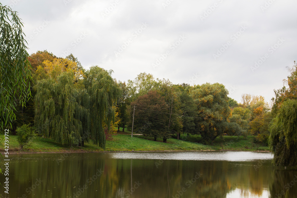 Autumn landscape in a city park, autumn in Moldova.