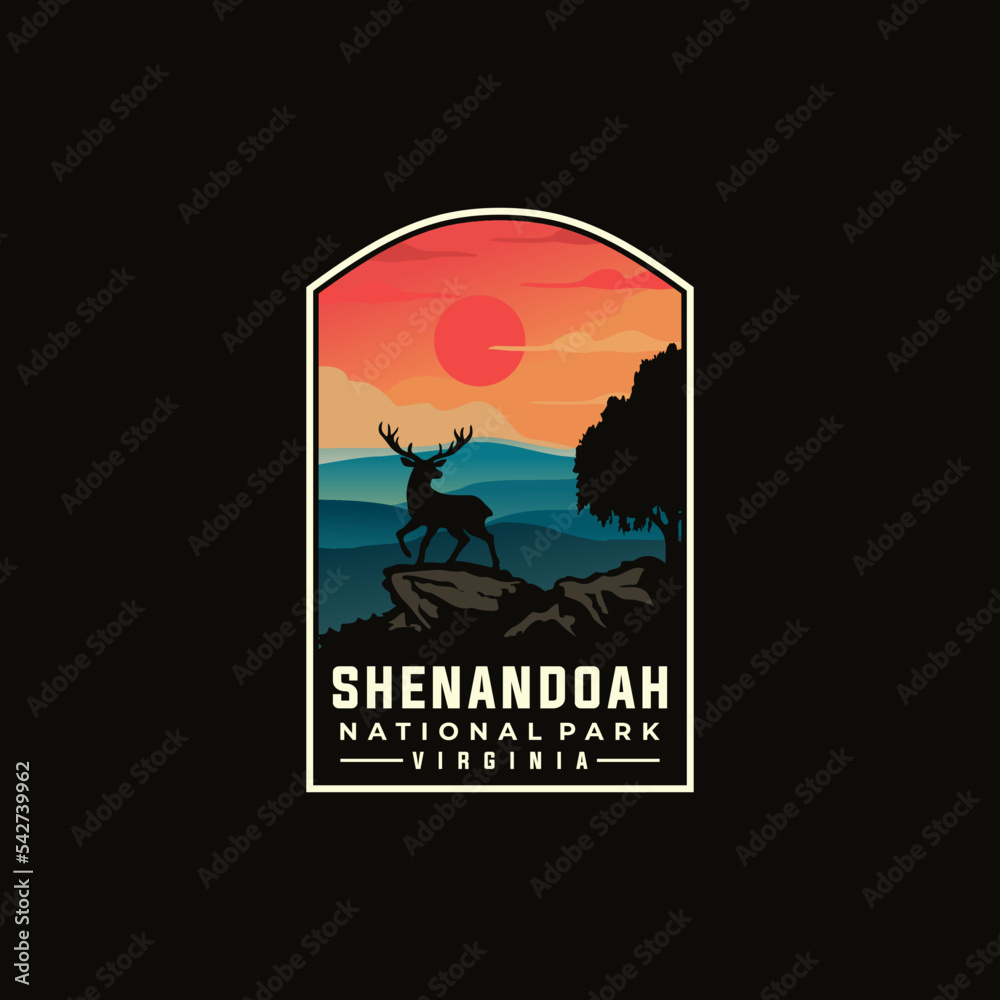 Shenandoah national park vector template. Virginia landmark graphic illustration in badge patch style.