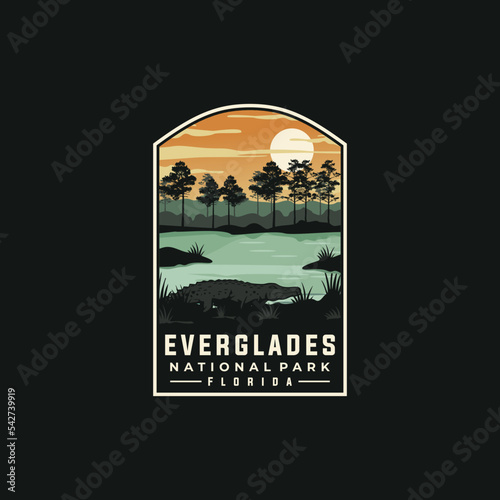 Everglades national park vector template. Florida landmark graphic illustration in badge patch style.