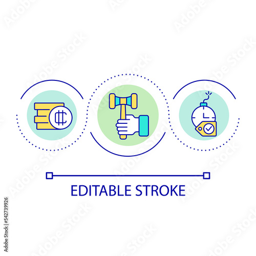 Short term crypto auction loop concept icon. Investment in cryptocurrency. Blockchain abstract idea thin line illustration. Isolated outline drawing. Editable stroke. Arial font used