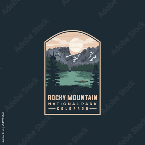 Rocky Mountain national park vector template. Colorado landmark illustration in emblem style. photo