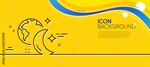 Sleep line icon. Abstract yellow background. Night internet sign. Planet with moon symbol. Minimal sleep line icon. Wave banner concept. Vector