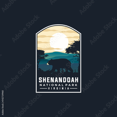 Shenandoah national park vector template. Virginia landmark graphic illustration in badge patch style. photo