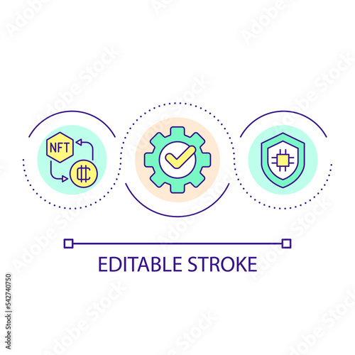 Increasing crypto transfers security loop concept icon. NFT market protection. Online safety abstract idea thin line illustration. Isolated outline drawing. Editable stroke. Arial font used