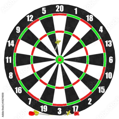 3d rendering illustration of some darts with a target board
