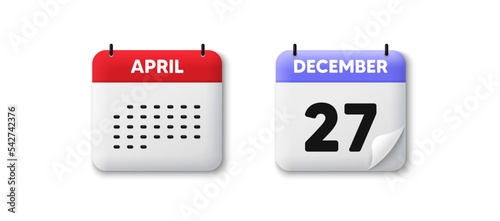 Calendar date 3d icon. 27th day of the month icon. Event schedule date. Meeting appointment time. Agenda plan, Month schedule 3d calendar and Time planner. 27th day day reminder. Vector