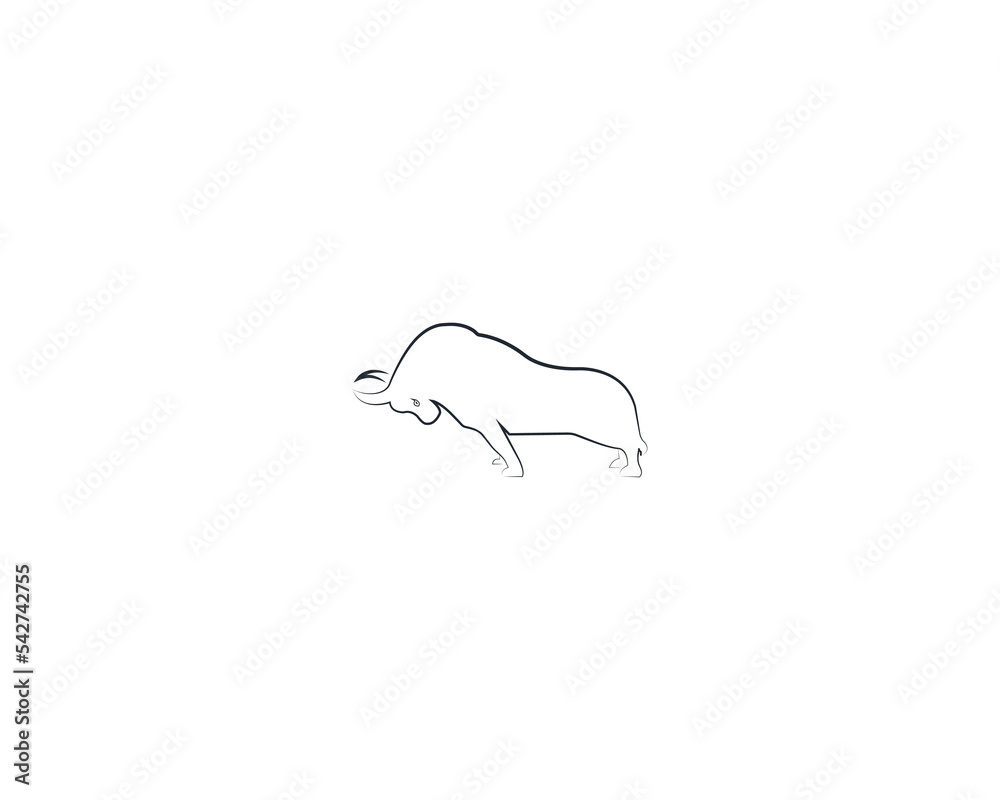 Fototapeta premium African Bison bull Logo design Template, Black silhouette in profile of an aggressive powerful bull fighting Logo, trademark farm, label, emblem, sign isolated on white background Vector illustration
