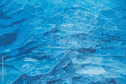 Realistic vector illustration of an icy river surface. Texture of ice covered with snow. Winter background.