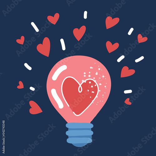 Cartoon vector illustraiton of heart inside bulb